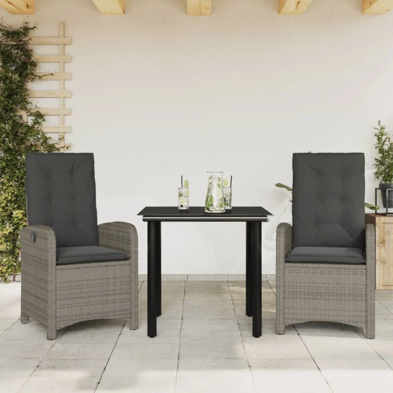 Spisebordssæt til haven 3 dele i grå polyrattan