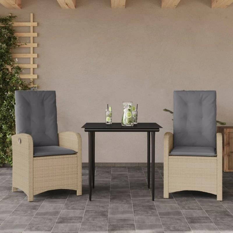 Spisebordssæt til haven 3 dele i beige polyrattan