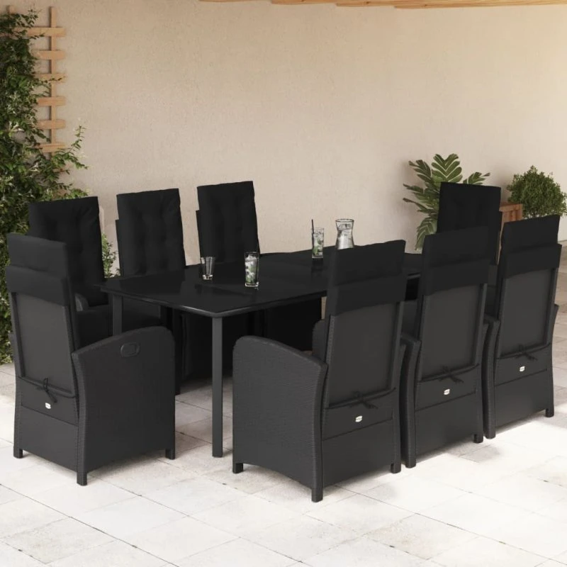 Havestel spisebordssæt 9 dele i sort polyrattan