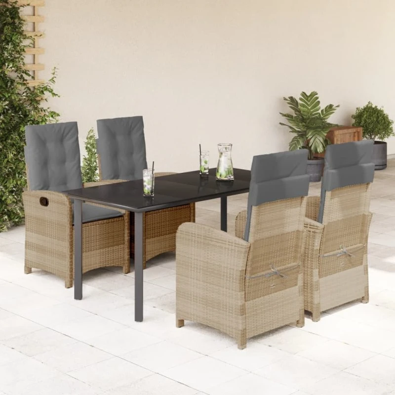 Polyrattan havespisebordssæt 5 dele med hynder, beige