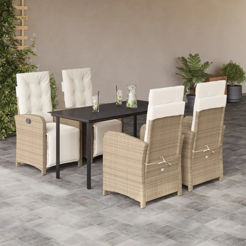 Polyrattan havemøbelsæt 5 dele med hynder - beige