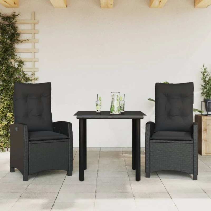 Spisebordssæt til haven 3 dele i sort polyrattan