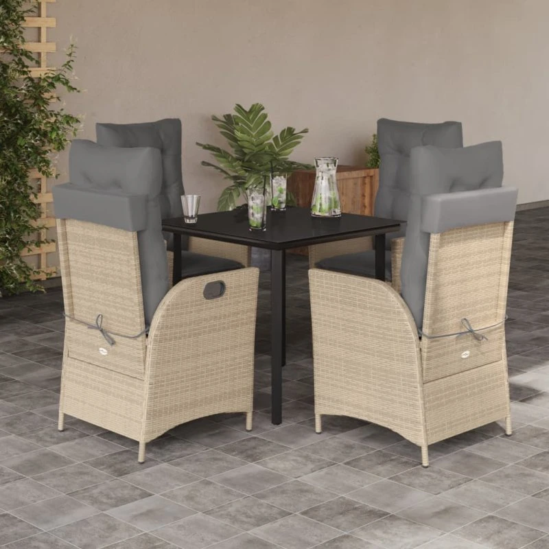 Havemøbelsæt 5 dele i polyrattan med hynder - beige