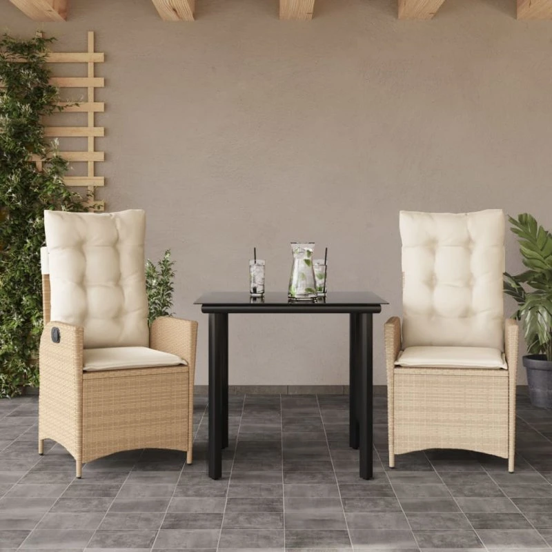 Spisebordssæt til haven 3 dele i beige polyrattan