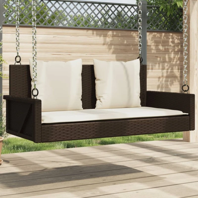 Gyngebænk i polyrattan med hynder 119x56x48 cm