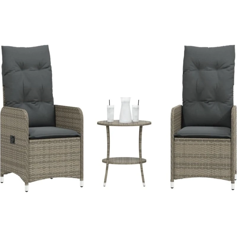 Havestole i polyrattan 2 stk. med lænefunktion og bord - grå