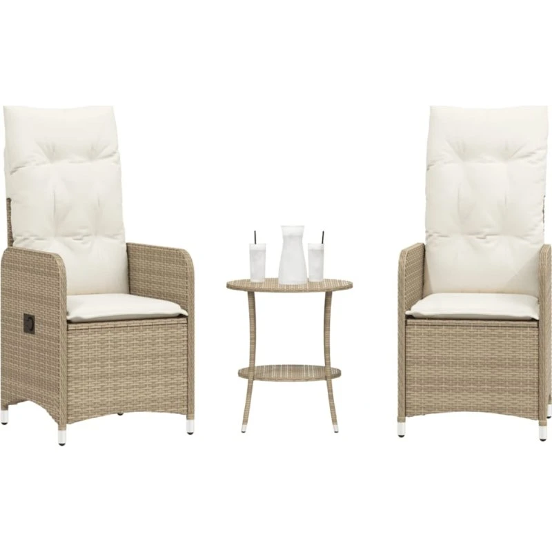 Havestole 2 stk. med lænefunktion og bord - beige polyrattan