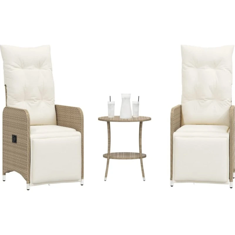 Havestole 2 stk. med justerbart ryglæn og bord – polyrattan