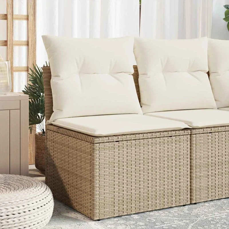 Havestol polyrattan uden armlæn med hynde beige