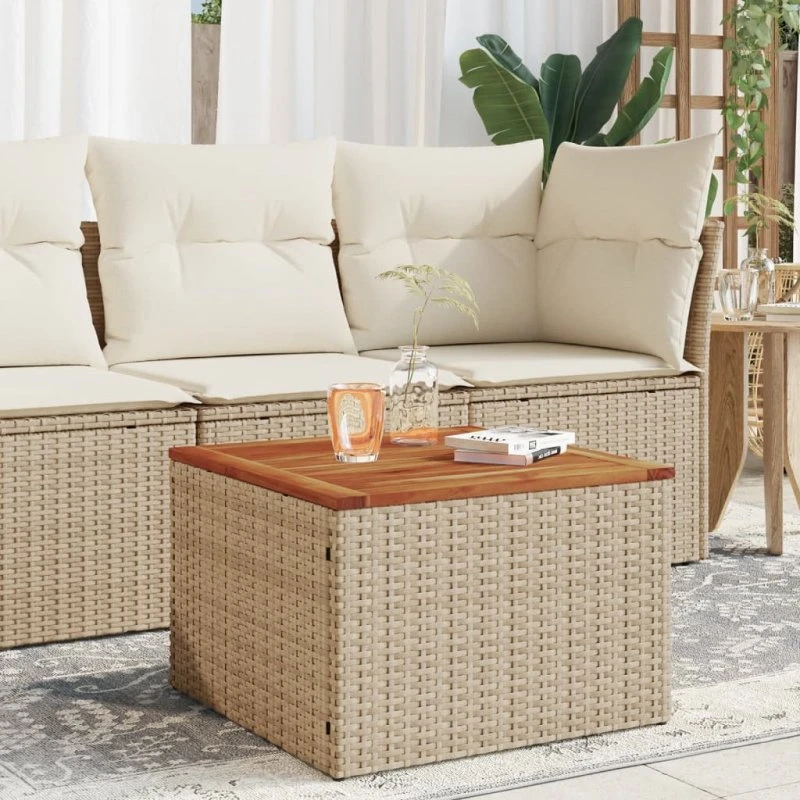 Havebord 55x55x37 cm i polyrattan og akacietræ - Beige