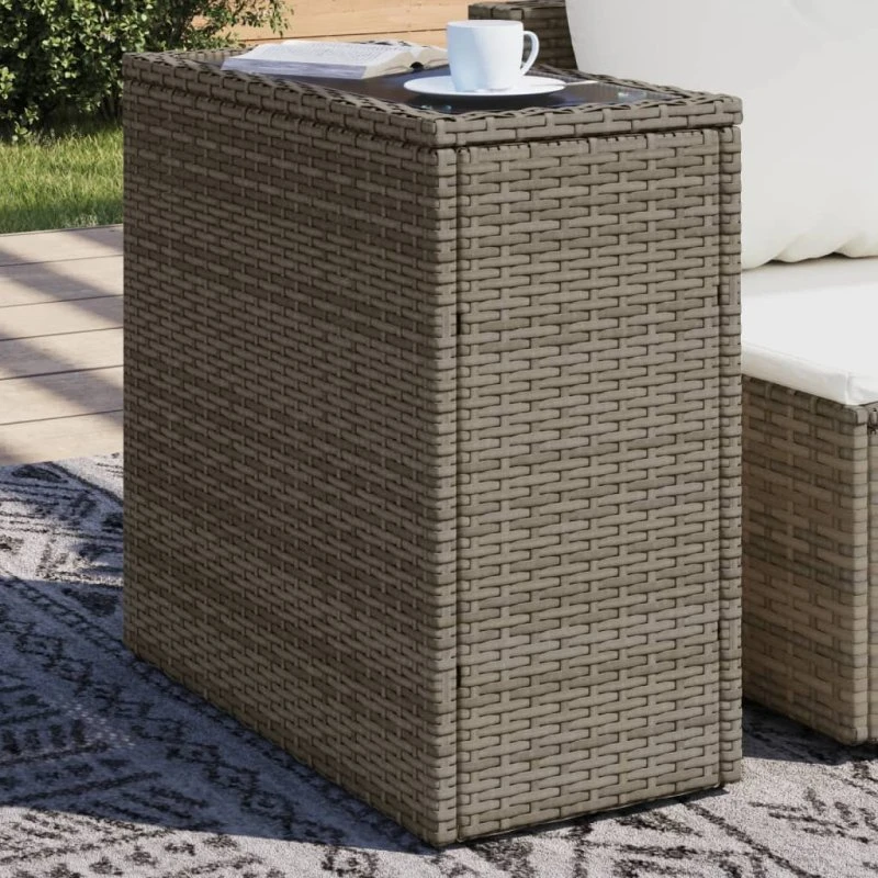 Havesidebord i polyrattan med glastop 58x27,5x55 cm