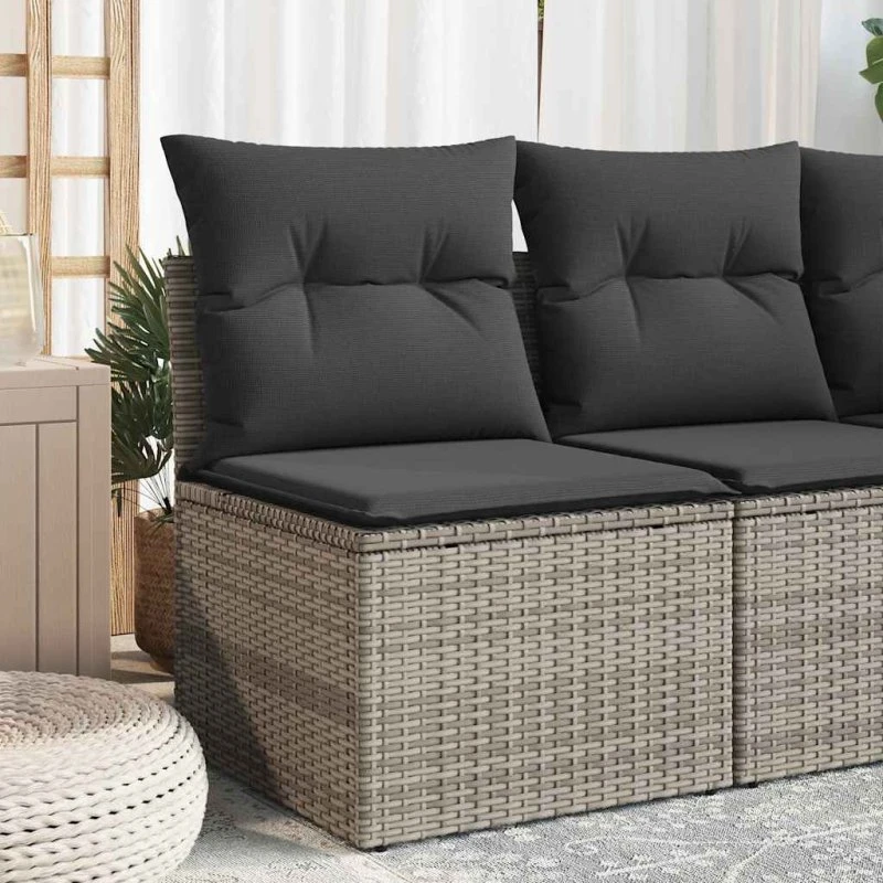 Havestol polyrattan uden armlæn med hynde - Grå