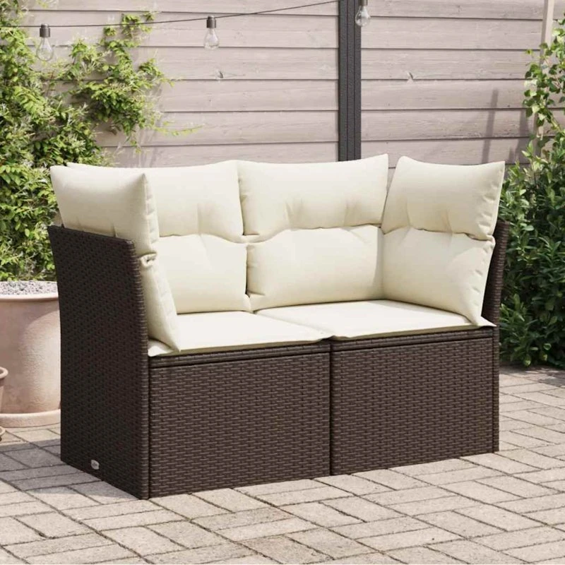 2-personers havesofa i brun polyrattan med hynder