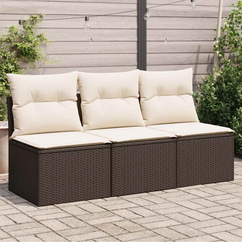 3-personers polyrattan havesofa med hynder – brun