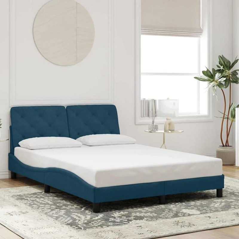 Velour sengeramme med gavl 120x200 cm - blå
