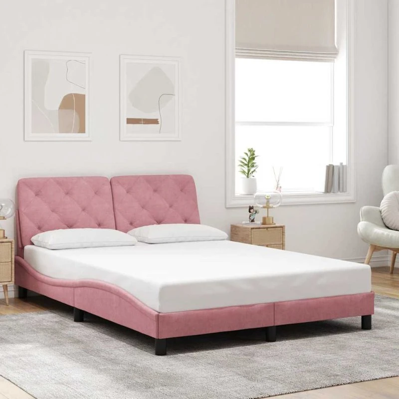 Sengeramme 120x200 cm i pink velour med gavl