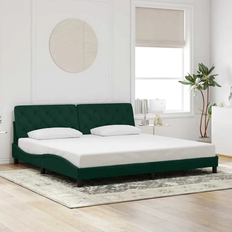 Sengeramme 200x200 cm i mørkegrøn fløjl med gavl