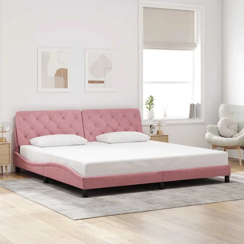 Sengeramme 200x200 cm i pink fløjl med gavl