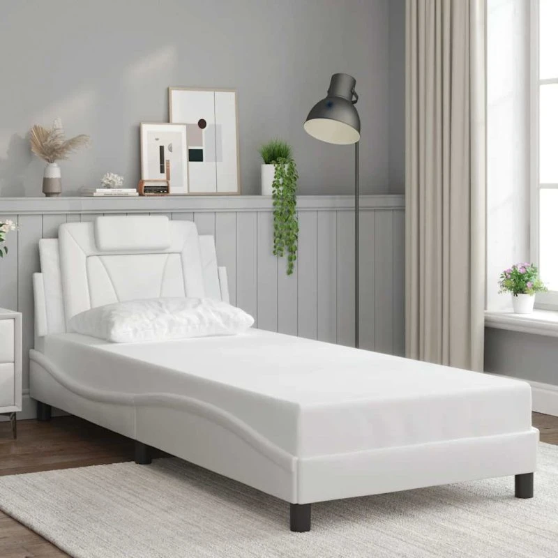 Sengeramme Viana 90x200 cm i hvidt kunstlæder