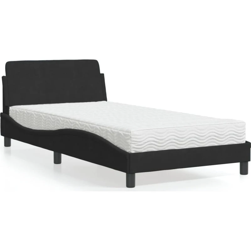 Dover seng med madras 100x200 cm - sort velour