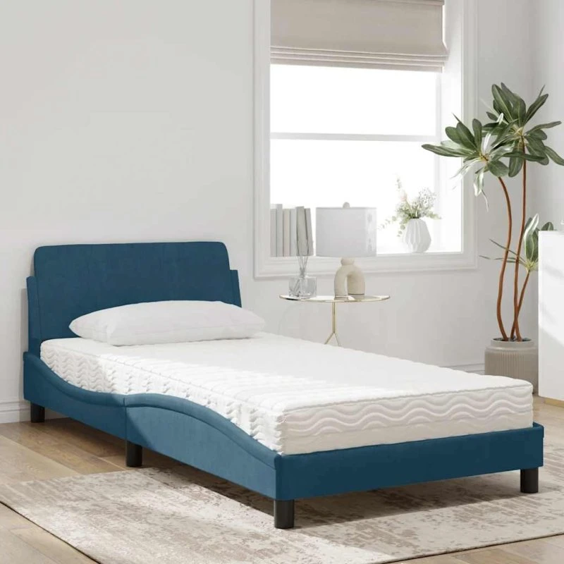 Dover seng med madras 100x200 cm – blå velour