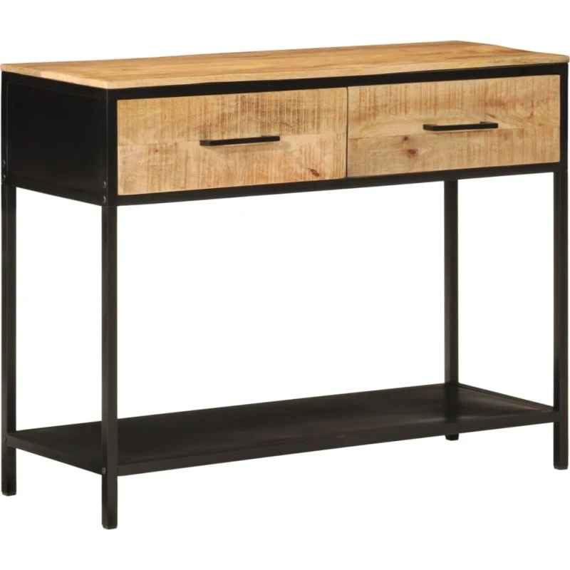 Konsolbord i massivt mangotræ 100x35x76 cm med jernben