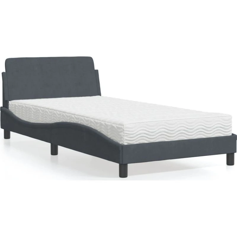 Seng med madras Dover 100x200 cm i mørkegrå velour