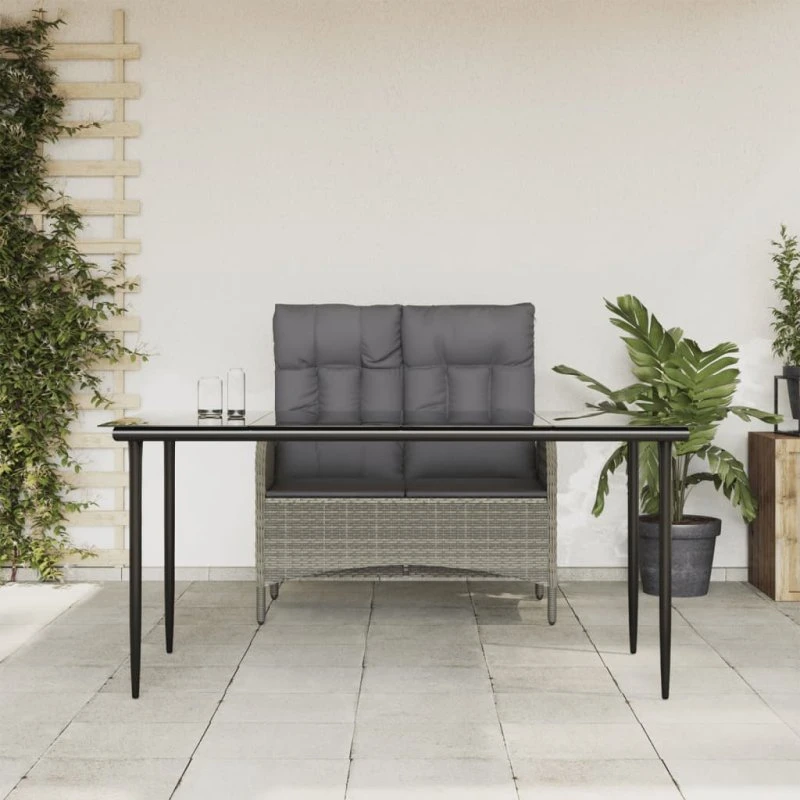 Gråt polyrattan spisebordssæt 2 dele m. hynder