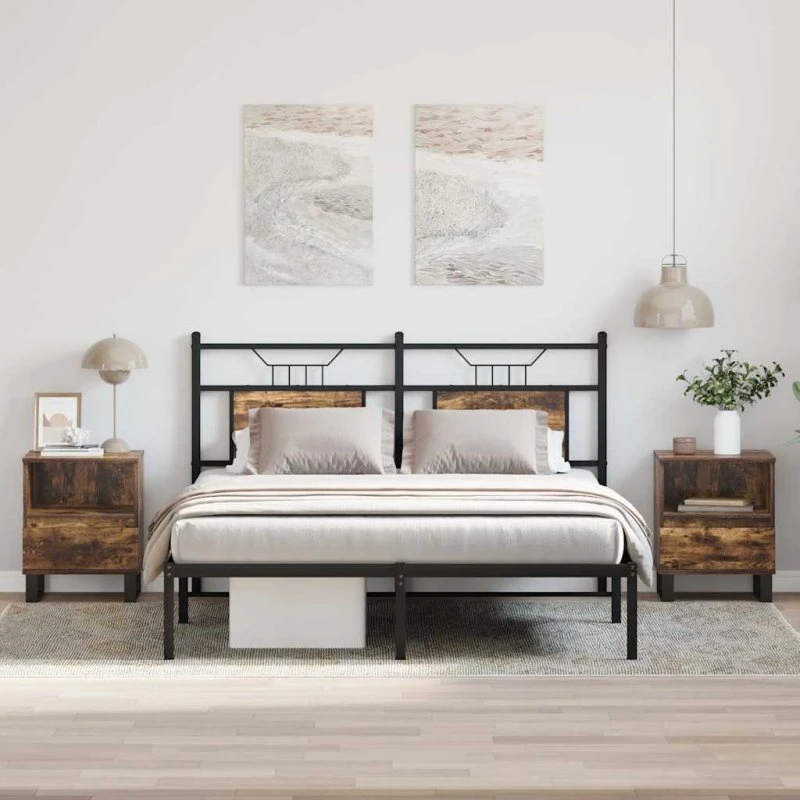 Sengeborde 2 stk. 40x35x50 cm - røget egetræ