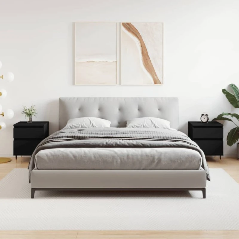 Sengeborde 2 stk. 40x35x50 cm, sort (konstrueret træ)