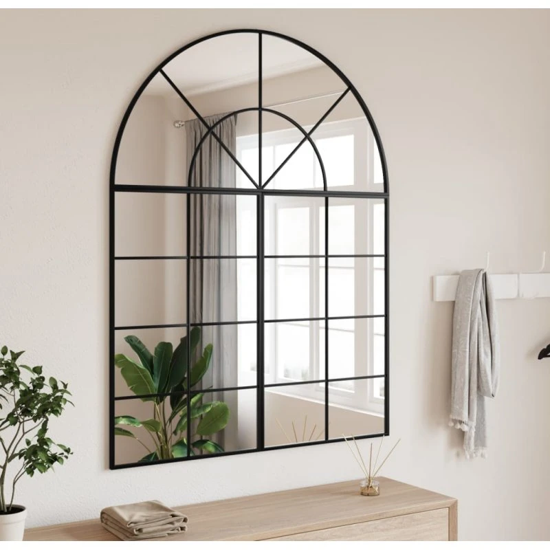 Vægspejl 100x130 cm buet sort jernramme