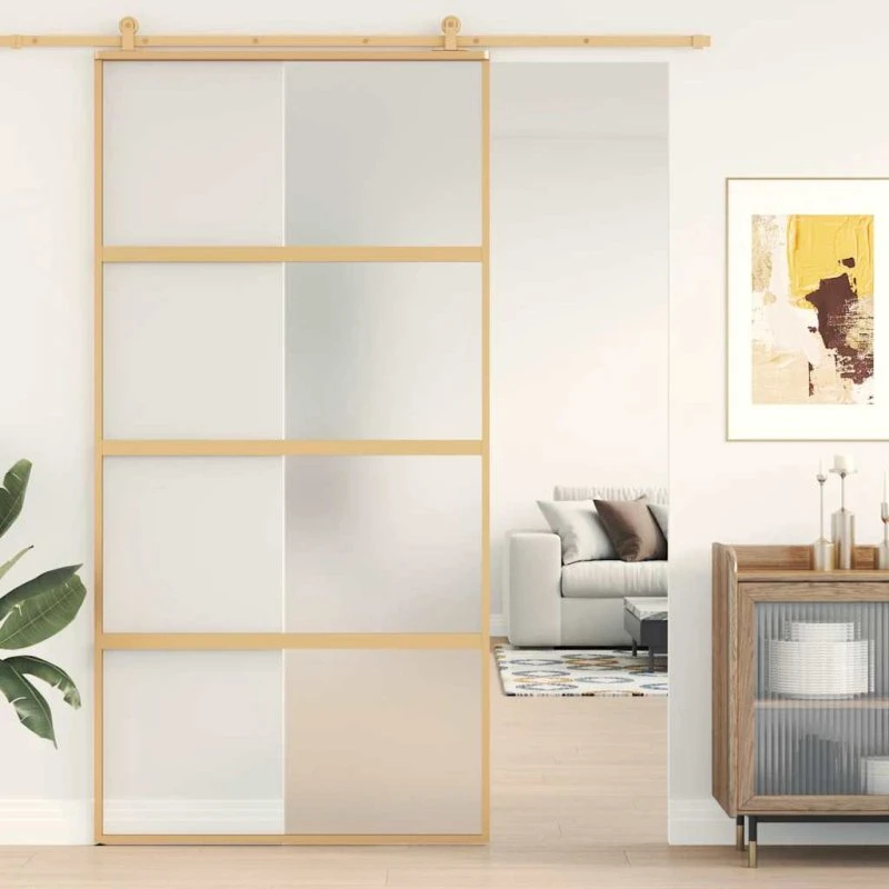 Skydedør 102,5x205 cm – matteret sikkerhedsglas, guld