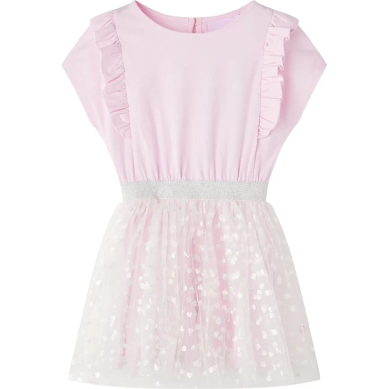 Lyserød børnekjole med flæser, str. 116