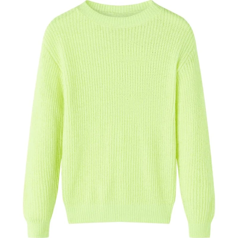Strikket børnesweater str. 140 i neongul