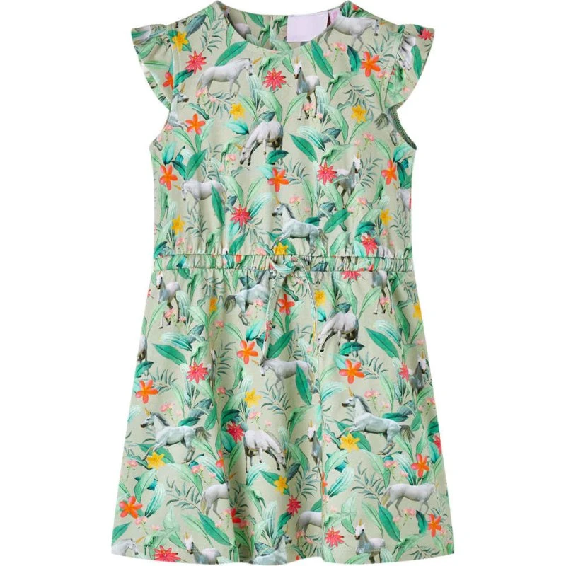 Børnekjole str. 128 kakifarvet med elastik