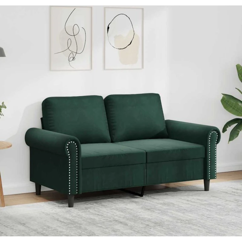 2-personers fløjlssofa 120 cm – mørkegrøn