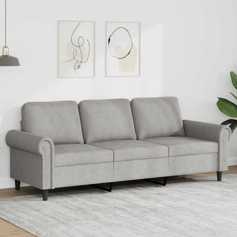 3-personers velour sofa 180 cm – lysegrå