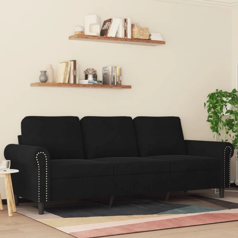 3-personers velour sofa 180 cm – sort
