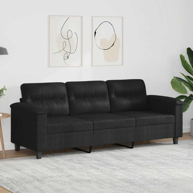 3-personers sofa 180 cm – sort mikrofiber