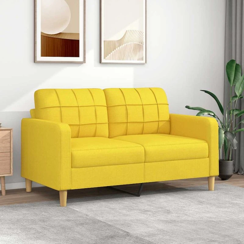 2-personers sofa 140 cm i lysegult stof – robust metalstel