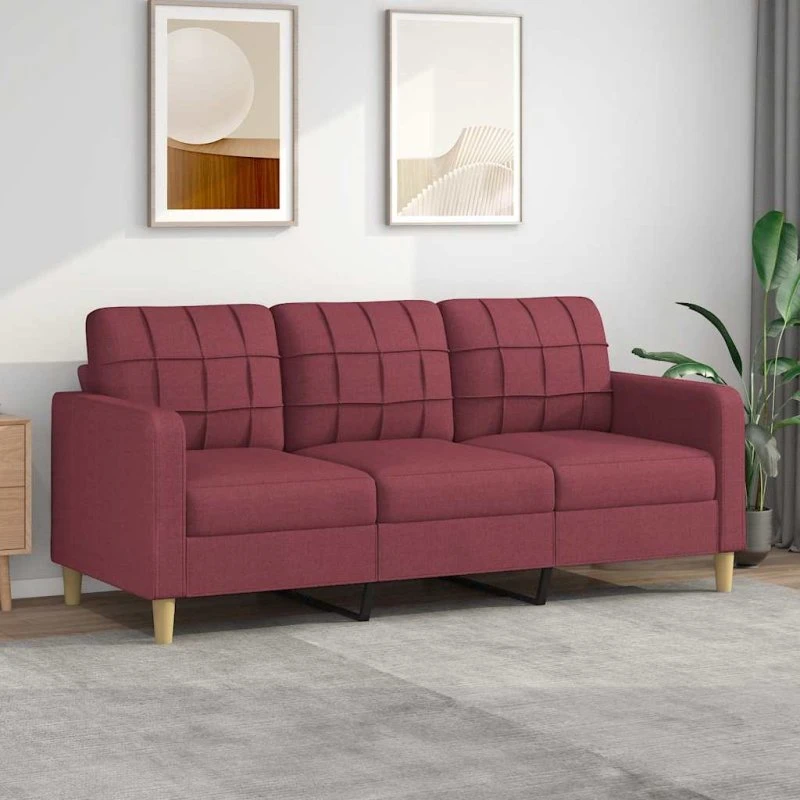 3-personers sofa 180 cm i vinrødt stof