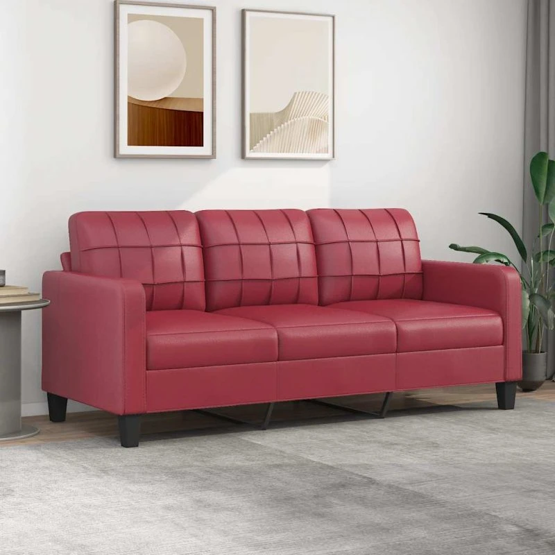 3-personers sofa 180 cm i vinrød kunstlæder