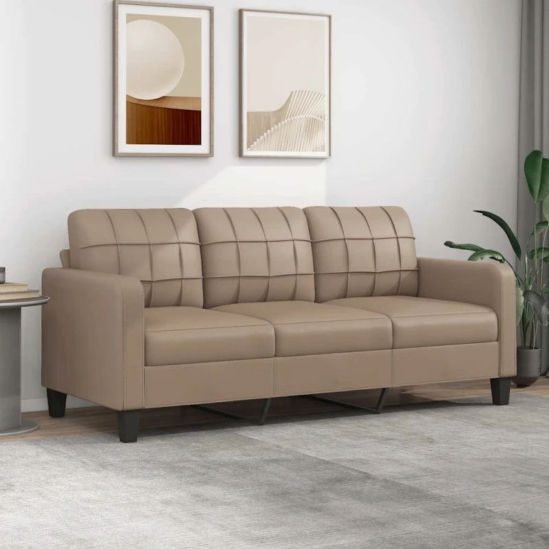3-personers sofa 180 cm i kunstlæder – Cappuccino