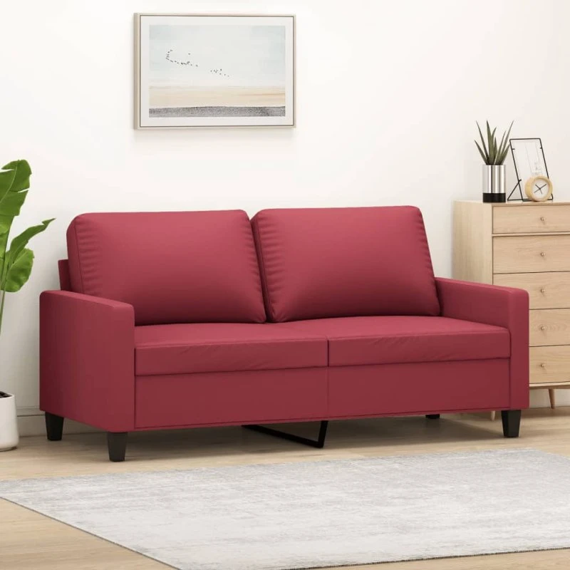 2-personers sofa 140 cm i vinrød kunstlæder