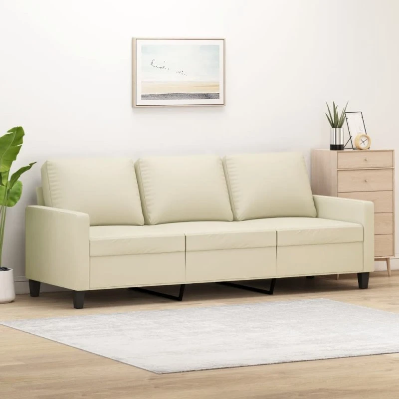 3-personers sofa i kunstlæder 180 cm – creme