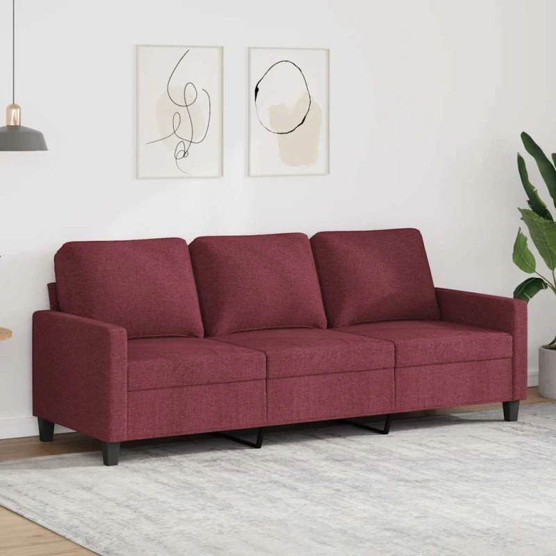 3-personers sofa 180 cm i vinrødt stof