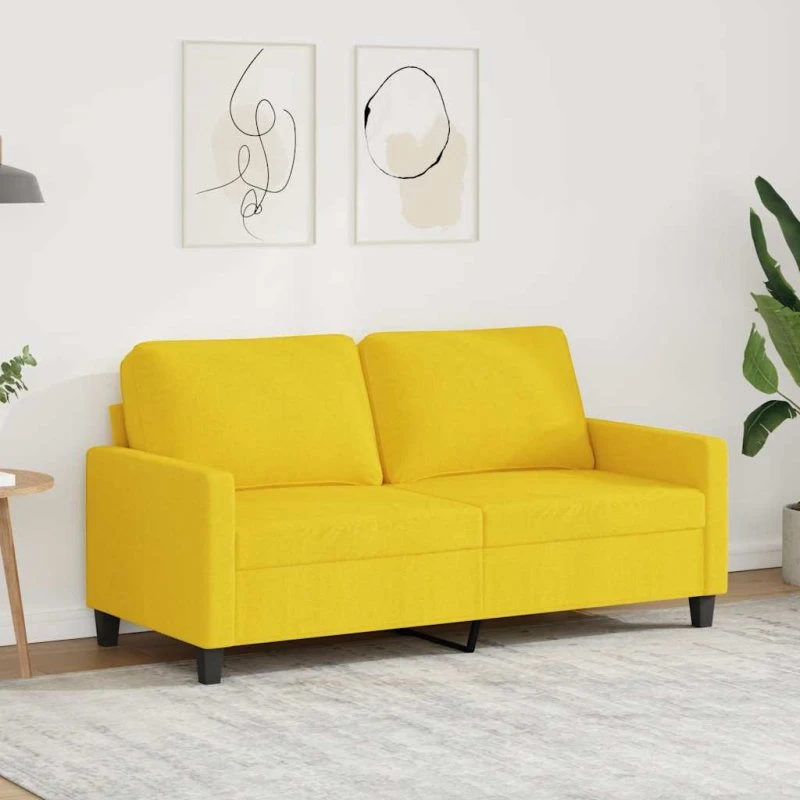 2-personers sofa 140 cm i lysegult stof med metalstel