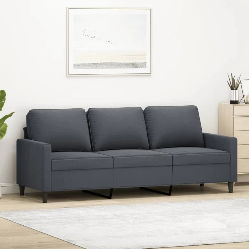 3-personers sofa 180 cm i mørkegrå fløjl