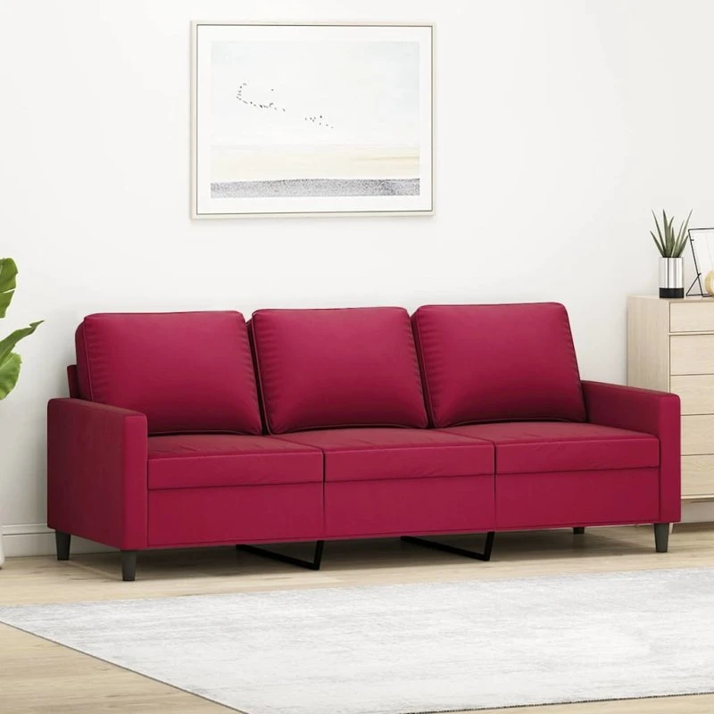 3-personers sofa 180 cm i vinrød fløjl