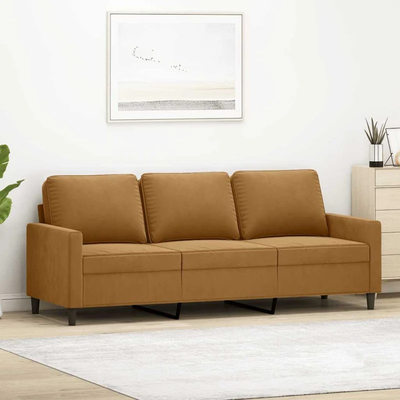 3-personers fløjlssofa 180 cm - brun
